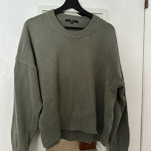 Quince 100% Organic Cotton Boyfriend Crew Sweater in Sage